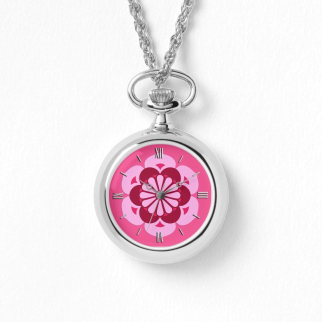 Lotus Flower Mandala, Fuchsia Pink and Burgundy Watch (Front)