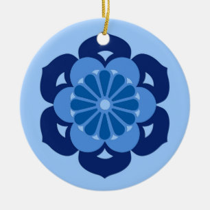Lotus Flower Mandala, Indigo and Light Blue Ceramic Tree Decoration