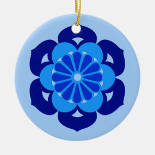 Lotus Flower Mandala, Indigo and Light Blue Ceramic Tree Decoration