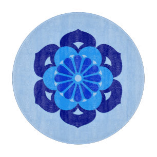 Lotus Flower Mandala, Indigo and Light Blue Cutting Board