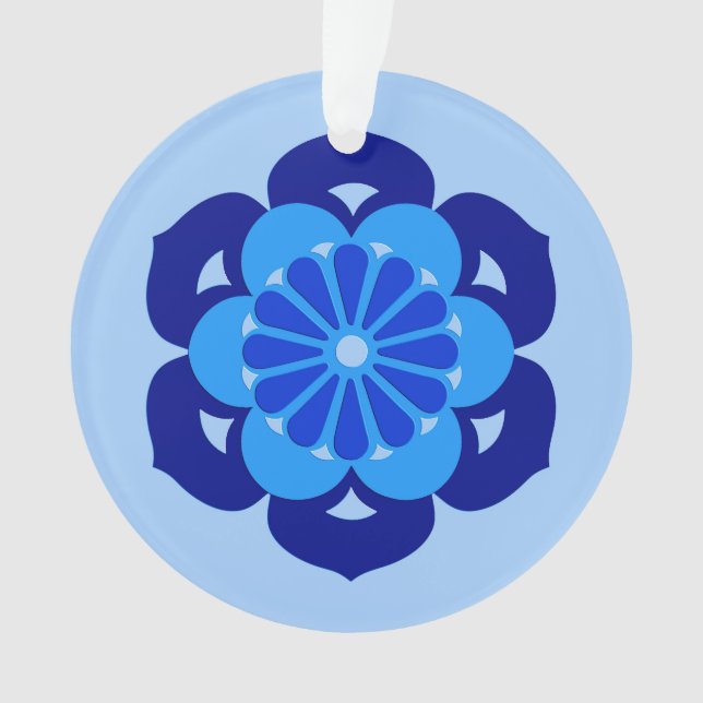 Lotus Flower Mandala, Indigo and Light Blue Ornament (Front)
