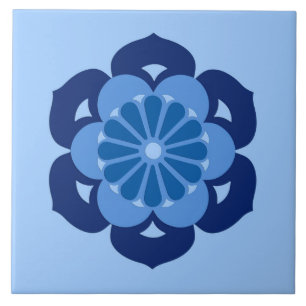 Lotus Flower Mandala, Indigo and Light Blue Tile