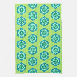 Lotus Flower Mandala, Lime Green and Light Blue Tea Towel