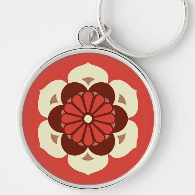 Lotus Flower Mandala, Mandarin Orange Key Ring (Front)