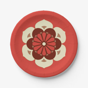 Lotus Flower Mandala, Mandarin Orange Paper Plate