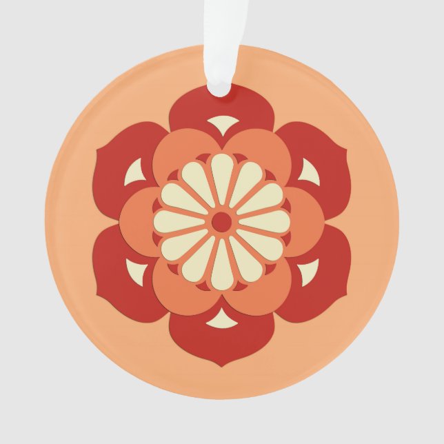 Lotus Flower Mandala, Pastel Orange and Mandarin Ornament (Front)