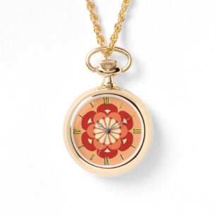 Lotus Flower Mandala, Pastel Orange and Mandarin Watch