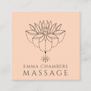 Lotus Flower Massage Therapist Peach Square Business Card