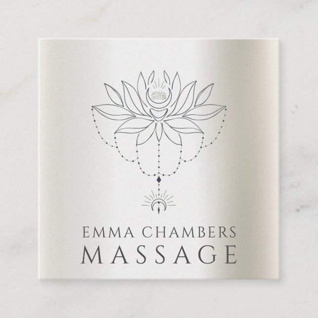 Lotus Flower Massage Therapist Pearlescent  Square Business Card (Front)