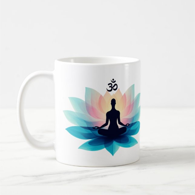 Lotus Flower Meditation Mug with Spiritual Text (Left)