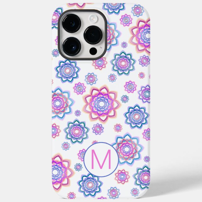 Lotus Flower Monogram Simple Pink Pastel Green Case-Mate iPhone Case (Back)
