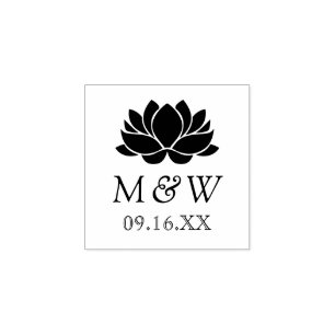 Lotus Flower Monogram Wedding Rubber Stamp