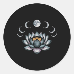 Lotus Flower Moon Phases Zen Yoga Lover Spiritual  Classic Round Sticker