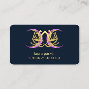 Lotus Flower Mystic Moon Purple Gold Reiki Healer Business Card