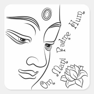 Lotus flower Om Mani Padme Hum Black Square Sticker