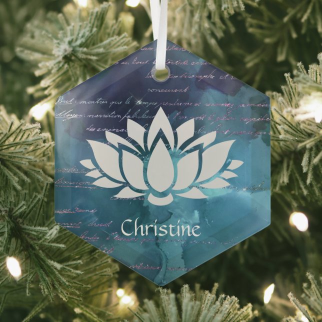 Lotus Flower on Blue Green Sky with Handwriting Glass Tree Decoration (Insitu)