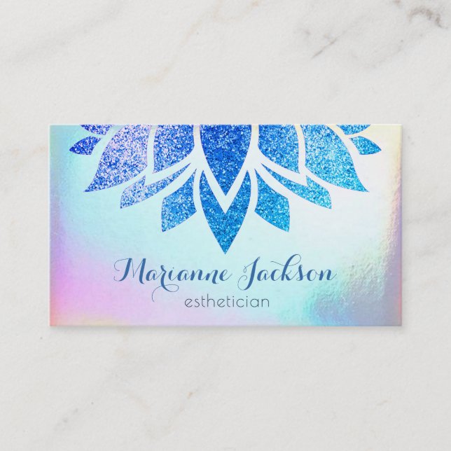 lotus flower on FAUX iridescent texture Business Card (Front)