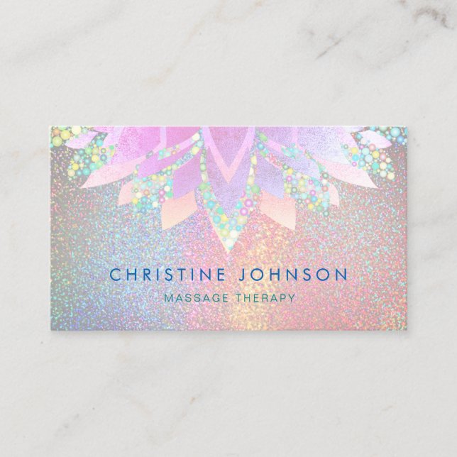 lotus flower on pastel colours glitter business card (Front)