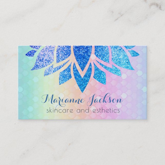 lotus flower on rainbow pattern skincare business card (Front)