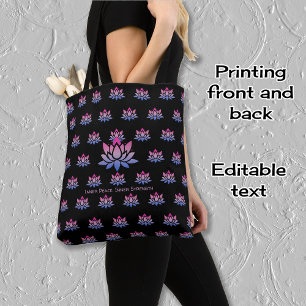Lotus flower pattern and custom text tote bag
