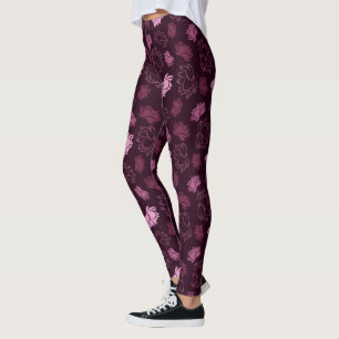 Lotus Flower Pattern in Burgundy Colour Leggings