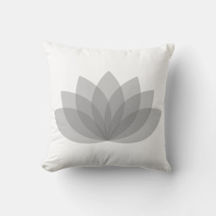 Lotus Flower Pillow in White and Grey
