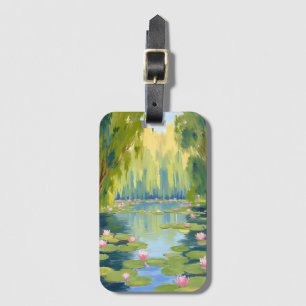 Lotus Flower Pond   Green Watercolor Nature Luggage Tag