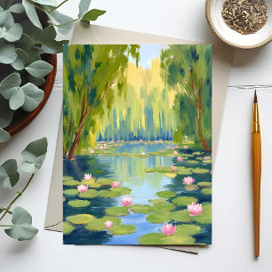 Lotus Flower Pond Green Watercolor Nature Postcard