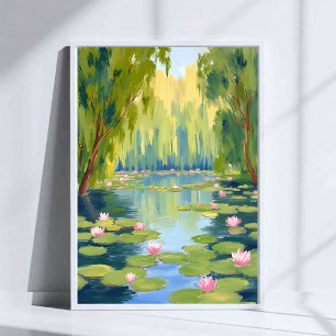 Lotus Flower Pond   Green Watercolor Nature Poster