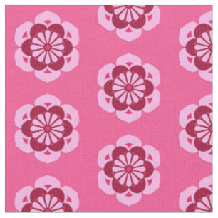 Lotus Flower Print, Fuchsia Pink and Burgundy Fabric