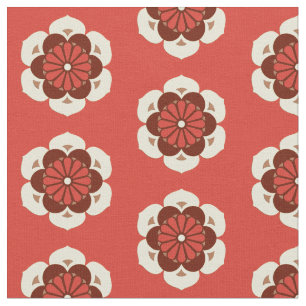 Lotus Flower Print, Mandarin Orange Fabric