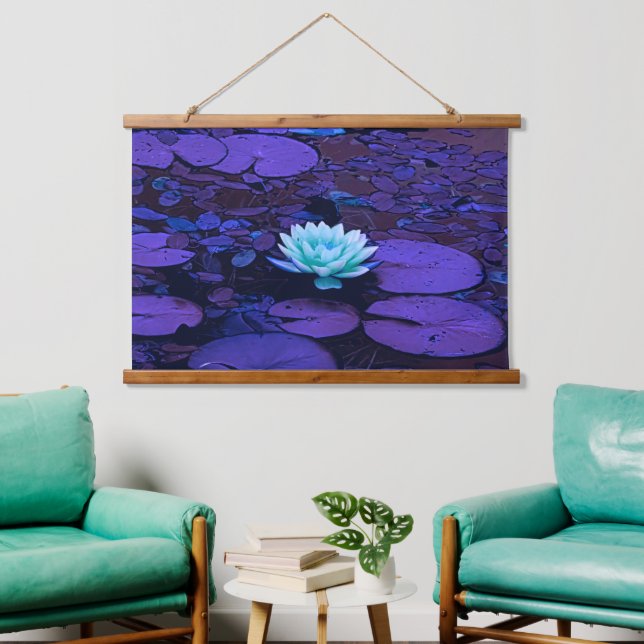 Lotus Flower Purple Blue Turquoise Floral Pond Zen Hanging Tapestry (Living Room)