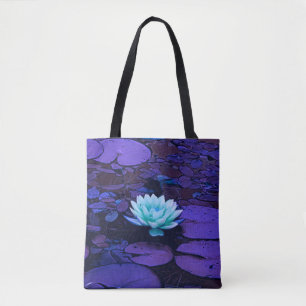 Lotus Flower Purple Blue Turquoise Floral Pond Zen Tote Bag