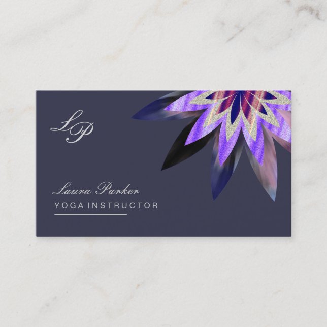 Lotus Flower Purple Logo Healing Therapy Yoga Business Card (Front)