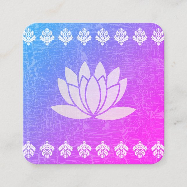 Lotus Flower Purple Marbled Ornate Pattern Square Business Card (Front)