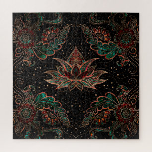 Lotus flower - Red Marble and Malachite Jigsaw Puzzle