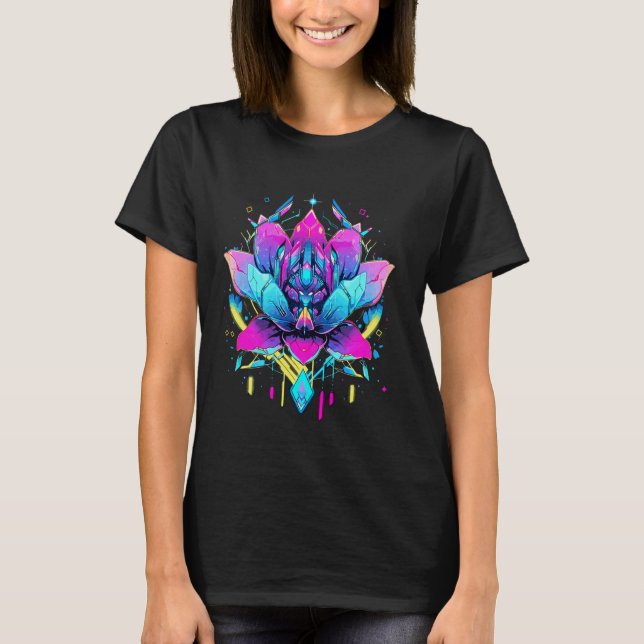 Lotus Flower Robotics Futuristic Cyberpunk Design T-Shirt (Front)