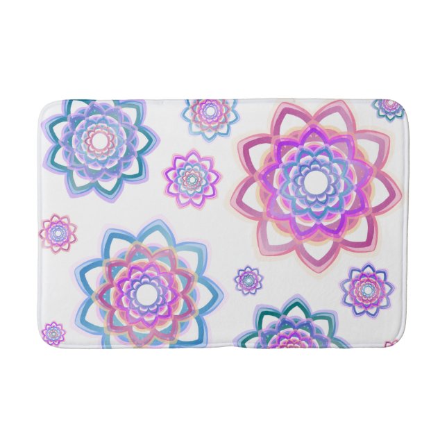 Lotus Flower Simple Colourful Pink Pastel Green Bath Mat (Front)