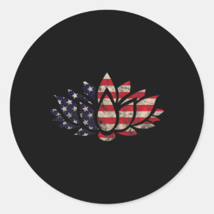 Lotus Flower Usa Flag Patriotic American 4th Of Ju Classic Round Sticker