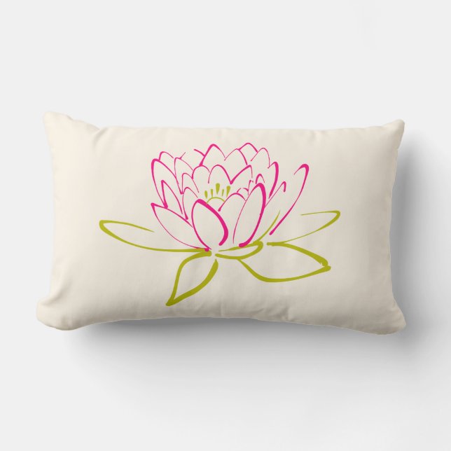 Lotus Flower / Water Lily Illustration Lumbar Cushion (Front)