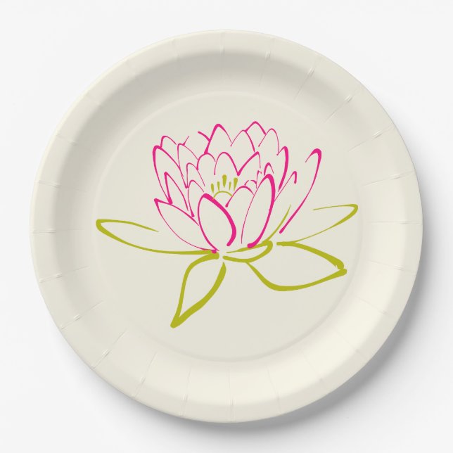 Lotus Flower / Water Lily Illustration Paper Plate (Front)