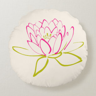 Lotus Flower / Water Lily Illustration Round Cushion