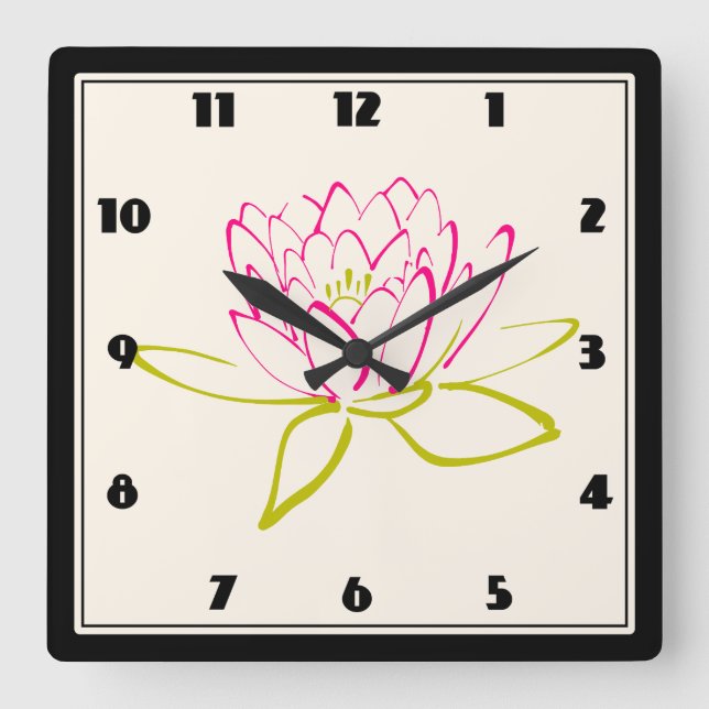 Lotus Flower / Water Lily Illustration Square Wall Clock (Front)
