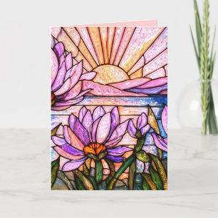 Lotus Flower Water Lily Pink Purple Orange Sunset Card
