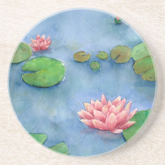 Lotus flower watercolor coaster (Front)