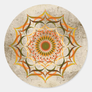 Lotus Flower Watercolor Gold Mandala Healing Yoga Classic Round Sticker