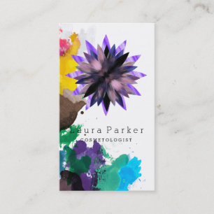 Lotus Flower Watercolor Splatter Yoga Holistic Spa Business Card