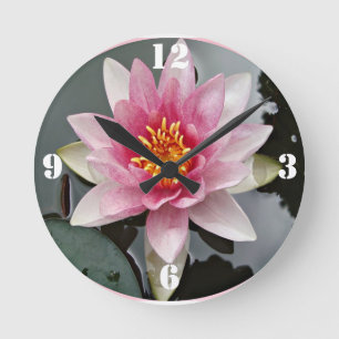 Lotus flower waterlily floral print round clock