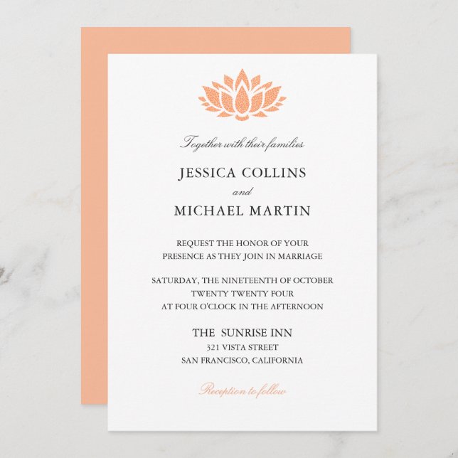 Lotus Flower Wedding Invitation Card (Front/Back)
