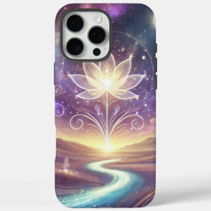 Lotus Flower with Cosmic Sky and Flowing River iPhone 16 Pro Max Case